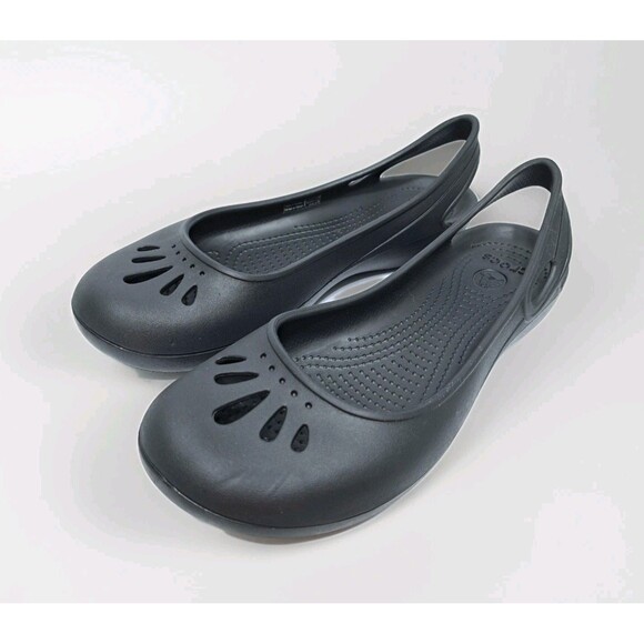 Crocs Women's 9 Thea Slingback Black Slip On Ballet Flat Comfort Shoes 11701 - Picture 1 of 10